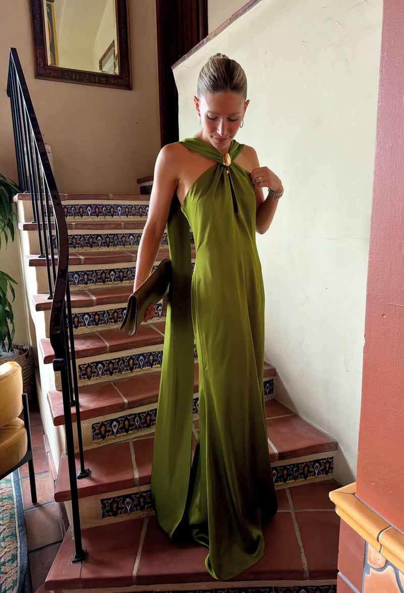 Satin Cape Column Gown