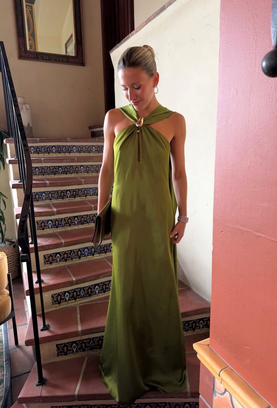 Satin Cape Column Gown