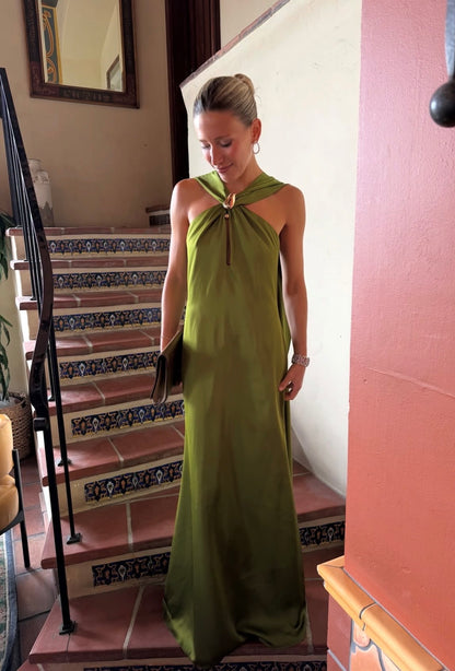 Satin Cape Column Gown