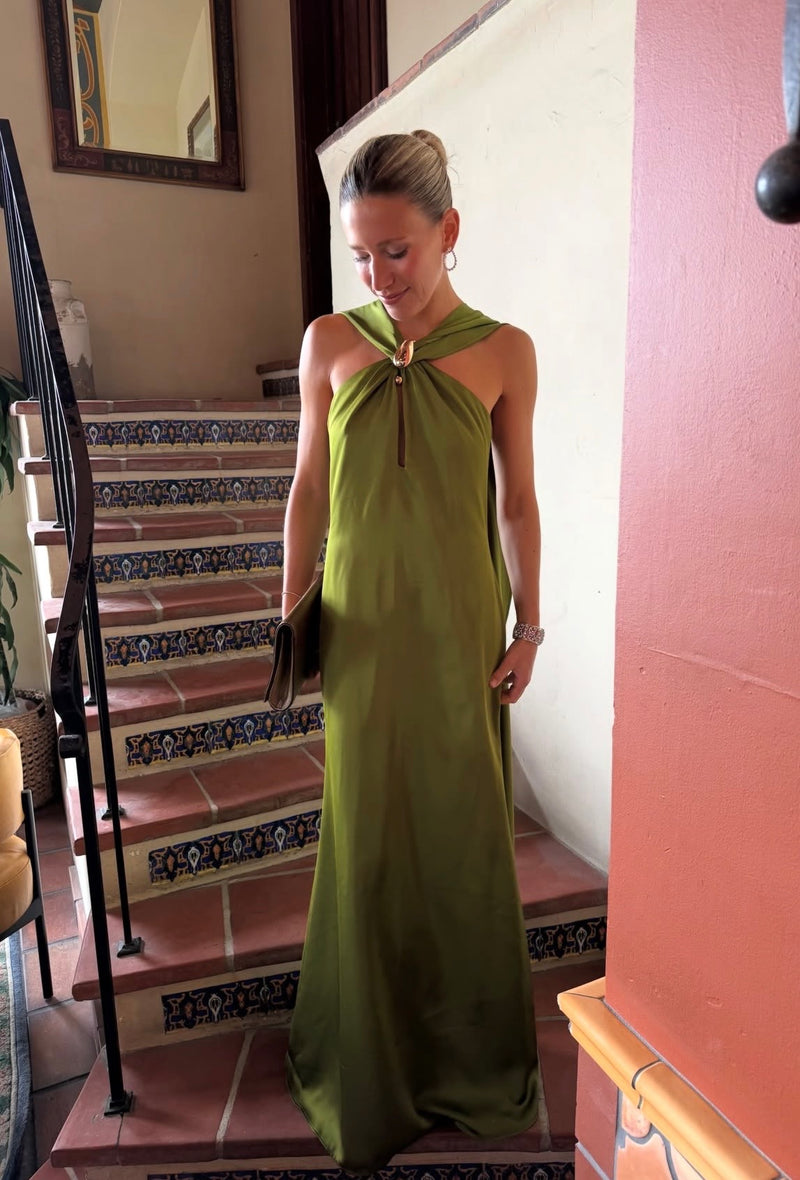 Satin Cape Column Gown