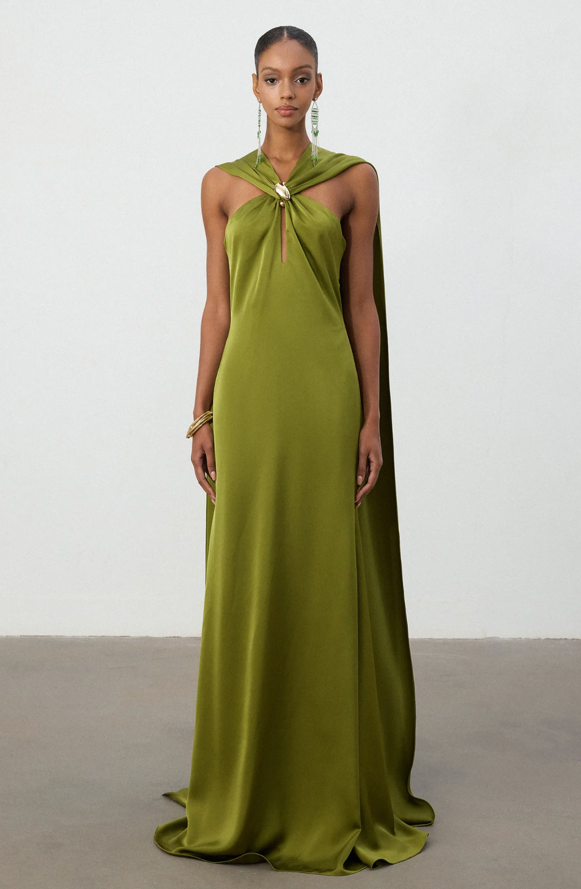 Satin Cape Column Gown