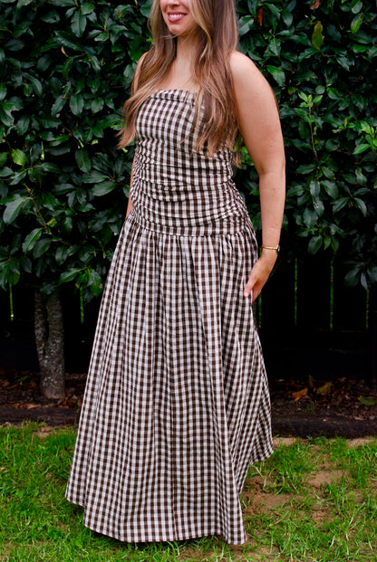 Carmel Maxi Dress in Brown Gingham