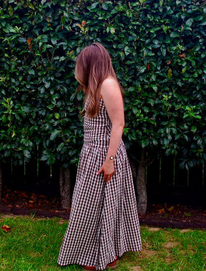 Carmel Maxi Dress in Brown Gingham