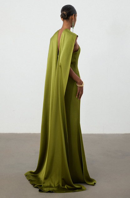 Satin Cape Column Gown